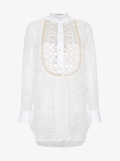 Shop Etro Silk Mirror Embellished Bib Blouse In White