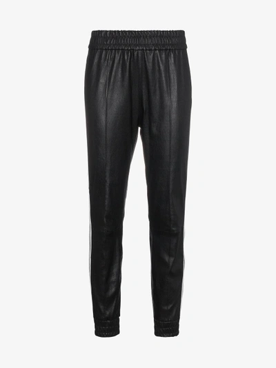 Shop Sprwmn Leather Track Pants With Stripes In Black
