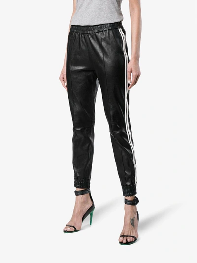 Shop Sprwmn Leather Track Pants With Stripes In Black
