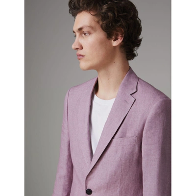 Shop Burberry Soho Fit Linen Tailored Jacket In Pink Heather