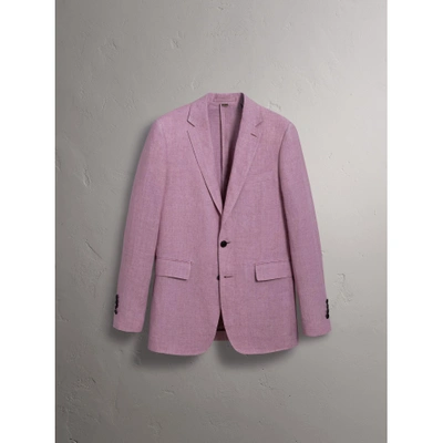 Shop Burberry Soho Fit Linen Tailored Jacket In Pink Heather
