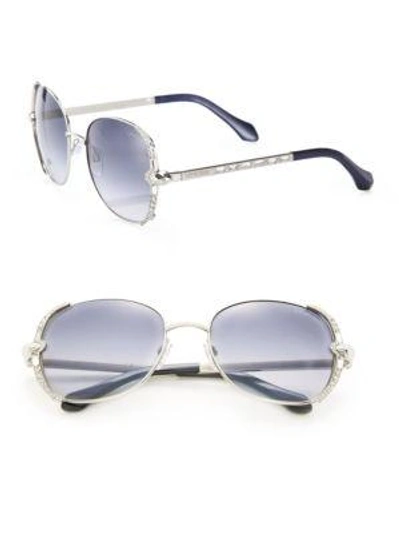 Shop Roberto Cavalli 56mm Swarovski-embellished Metal Sunglasses In Blue Grey