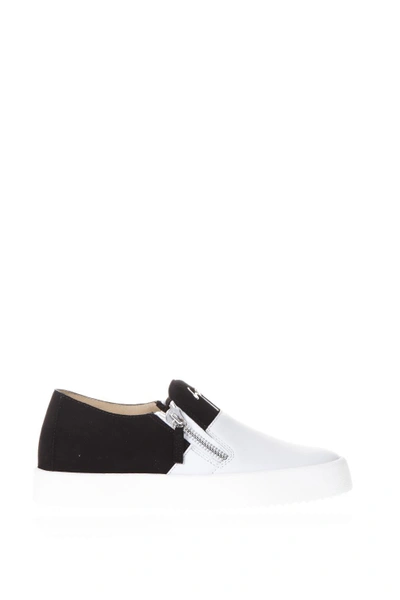 Shop Giuseppe Zanotti Eve Double Slip On Sneakers In Leather In Black-white