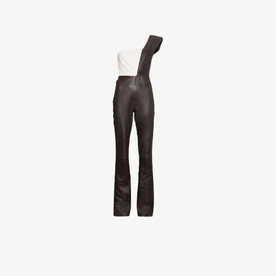 Shop Skiim One Shoulder Leather Jumpsuit In Black