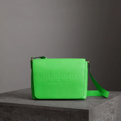 Burberry Medium Embossed Leather Messenger Bag In Neon Green | ModeSens