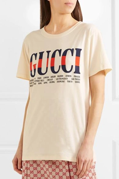 Gucci Logo Short Sleeve Cotton Sweatshirt In Ivory Multi | ModeSens