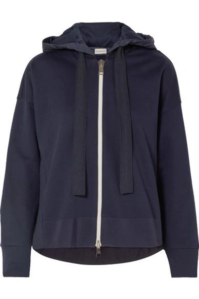 Shop Moncler Cotton-jersey And Shell Hoodie In Navy