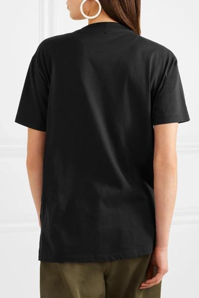 Shop Valentino Embellished Printed Cotton-jersey T-shirt In Black