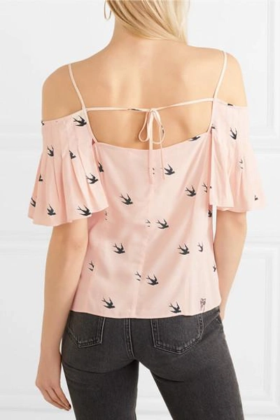 Shop Mcq By Alexander Mcqueen Cold-shoulder Printed Crepe De Chine Top In Pink