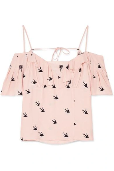 Shop Mcq By Alexander Mcqueen Cold-shoulder Printed Crepe De Chine Top In Pink