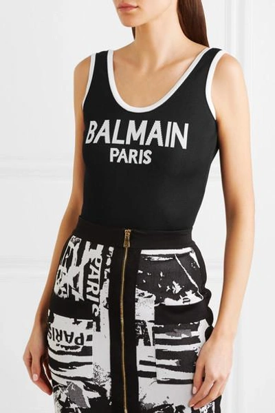 Shop Balmain Intarsia Knitted Bodysuit In Black