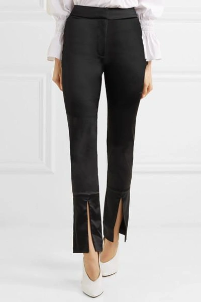 Shop Beaufille Lenae Satin Slim-leg Pants In Black