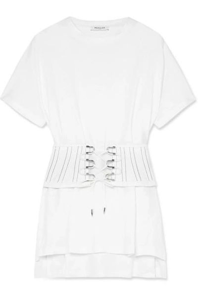 Shop Mugler Lace-up Cotton-jersey Top In White