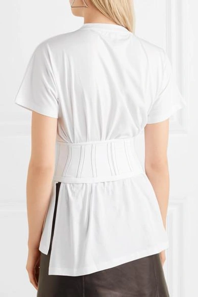 Shop Mugler Lace-up Cotton-jersey Top In White