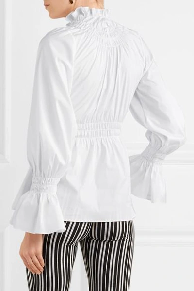 Shop Beaufille Galileo Shirred Cotton-blend Poplin Blouse In White