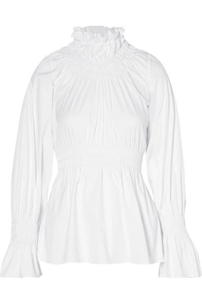 Shop Beaufille Galileo Shirred Cotton-blend Poplin Blouse In White