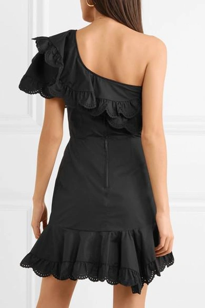 Shop Isabel Marant Jiska One-shoulder Ruffled Broderie Anglaise Cotton Mini Dress In Black