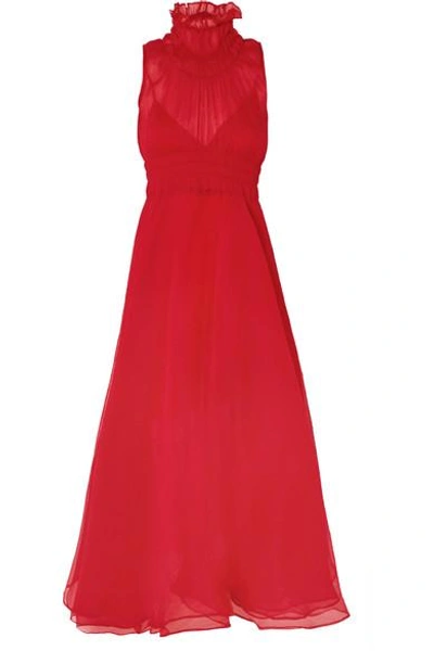 Shop Beaufille Venus Plissé-chiffon Midi Dress In Red