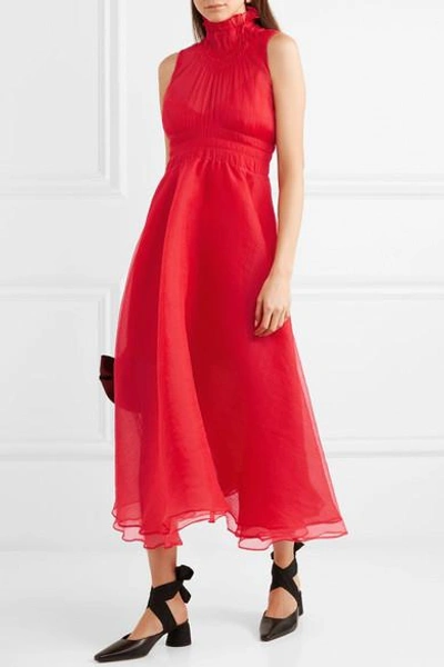 Shop Beaufille Venus Plissé-chiffon Midi Dress In Red