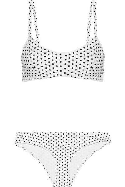Shop Lisa Marie Fernandez Genevieve Polka-dot Bonded Bikini Top In White