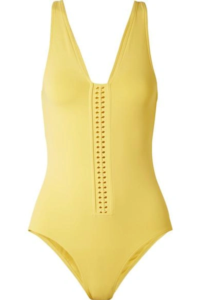 Shop Eres Close Up Cassette Braid-trimmed Swimsuit In Yellow