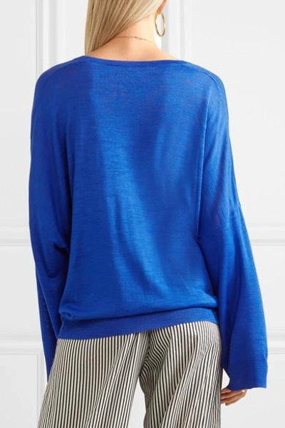 Shop Stella Mccartney Twist-front Slub Silk-jersey Sweater In Blue