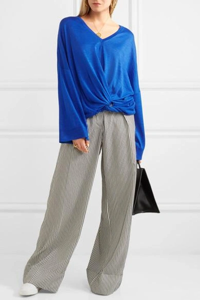 Shop Stella Mccartney Twist-front Slub Silk-jersey Sweater In Blue