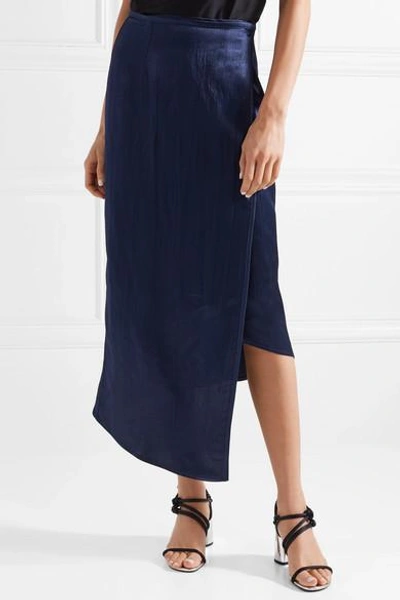 Shop Sid Neigum Wrap-effect Hammered-satin Midi Skirt In Navy