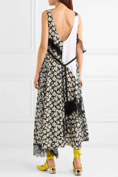Shop Joseph Bronte Lace-trimmed Floral-print Silk Midi Dress In Black