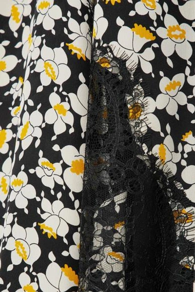 Shop Joseph Bronte Lace-trimmed Floral-print Silk Midi Dress In Black
