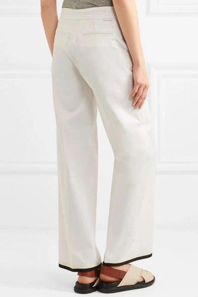 Shop Moncler Grosgrain-trimmed Cotton-blend Gabardine Wide-leg Pants In White