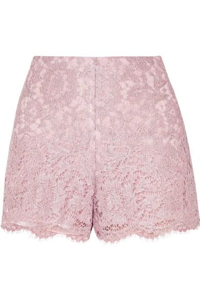 Shop Valentino Scalloped Metallic Corded Lace Shorts In Lilac