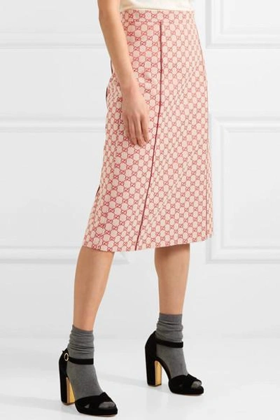 Shop Gucci Printed Cotton-blend Canvas Midi Skirt In Red