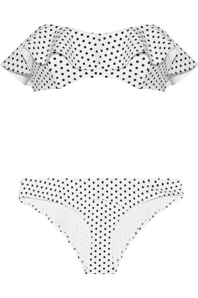 Shop Lisa Marie Fernandez Natalie Polka-dot Bonded Bandeau Bikini In White