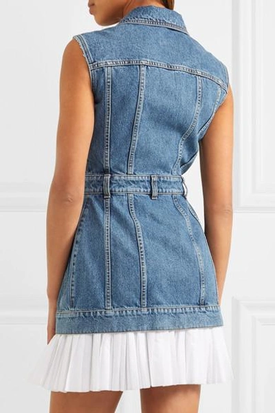 Shop Alexander Mcqueen Cotton Poplin-trimmed Denim Mini Dress In Blue
