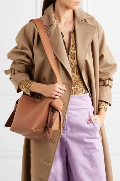 Shop Acne Studios Musubi Mini Knotted Leather Shoulder Bag In Tan