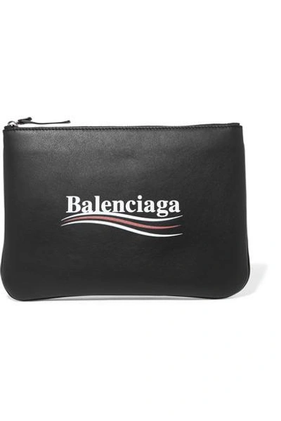 Shop Balenciaga Printed Leather Pouch In Black