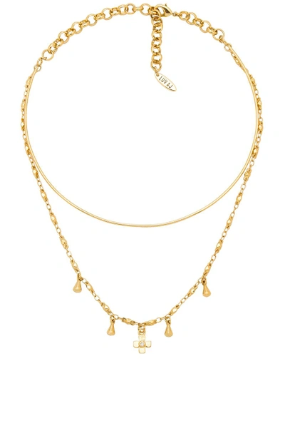 Shop Luv Aj The Cosmic Cross Tie Necklace In Metallic Gold.