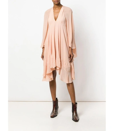 Shop Chloé Pink Curved Hem Ruffled Dress