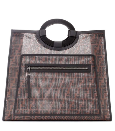 Shop Fendi Runaway Leather-trimmed Tote In Brown