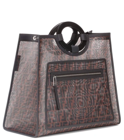 Shop Fendi Runaway Leather-trimmed Tote In Brown