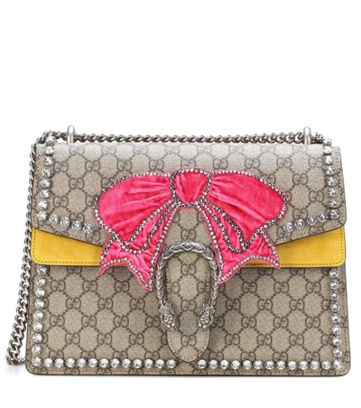 Shop Gucci Dionysus Gg Supreme Medium Embellished Shoulder Bag In Beige
