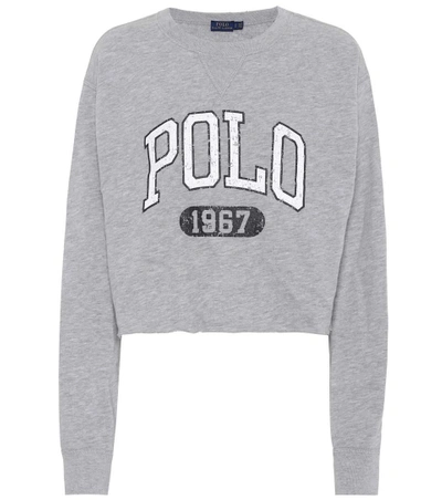 Shop Polo Ralph Lauren Printed Cotton Jersey Sweatshirt In Grey