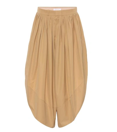 Shop Chloé Pleated Cotton Culottes In Beige