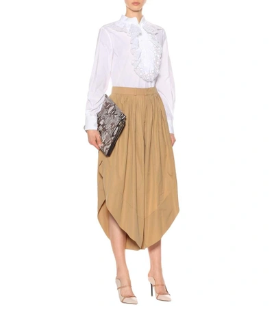 Shop Chloé Pleated Cotton Culottes In Beige