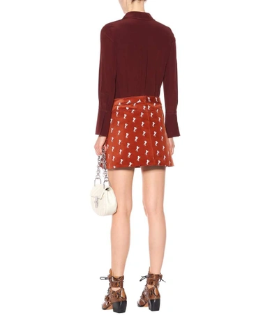 Shop Chloé Velvet Embroidered Miniskirt In Brown