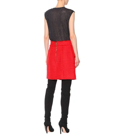 Shop Balmain Tweed Miniskirt In Red