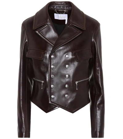 Shop Chloé Leather Biker Jacket In Brown
