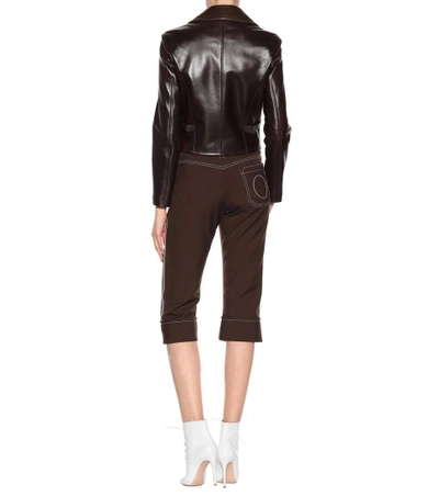 Shop Chloé Leather Biker Jacket In Brown