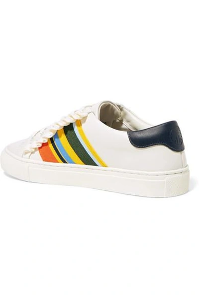 Shop Tory Burch Striped Leather Sneakers In White